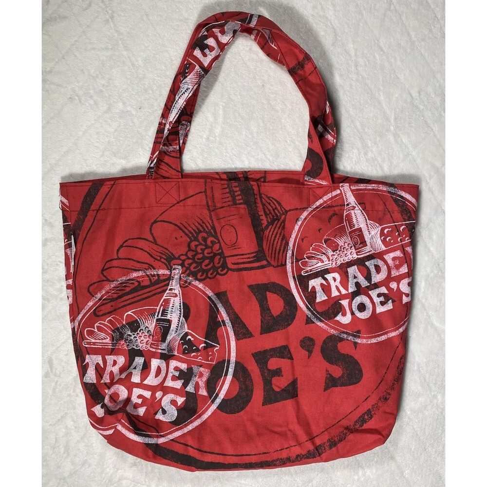 Vtg Trader Joe’s Canvas Tote Bag Red Black Logo Cheese Bread Made in USA Rare